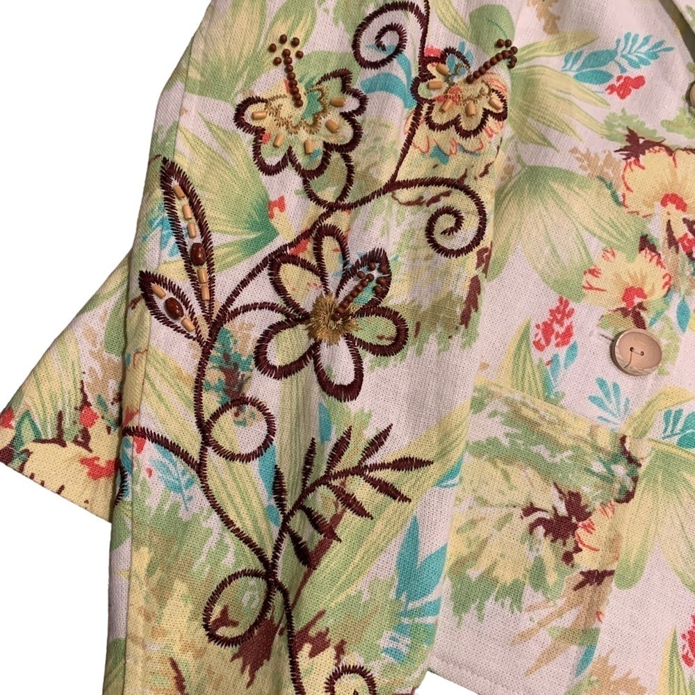 COLDWATER Creek Linen Blend Floral Embroidered Blazer Jacket Size Petite Medium - Picture 6 of 8